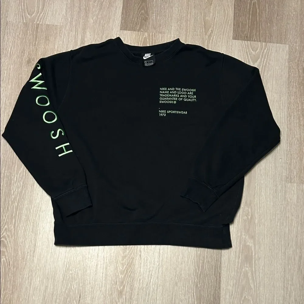 Nike Vintage Y2K Men's Black with Lime and Orange Embroidery Crewneck Sweatshirt